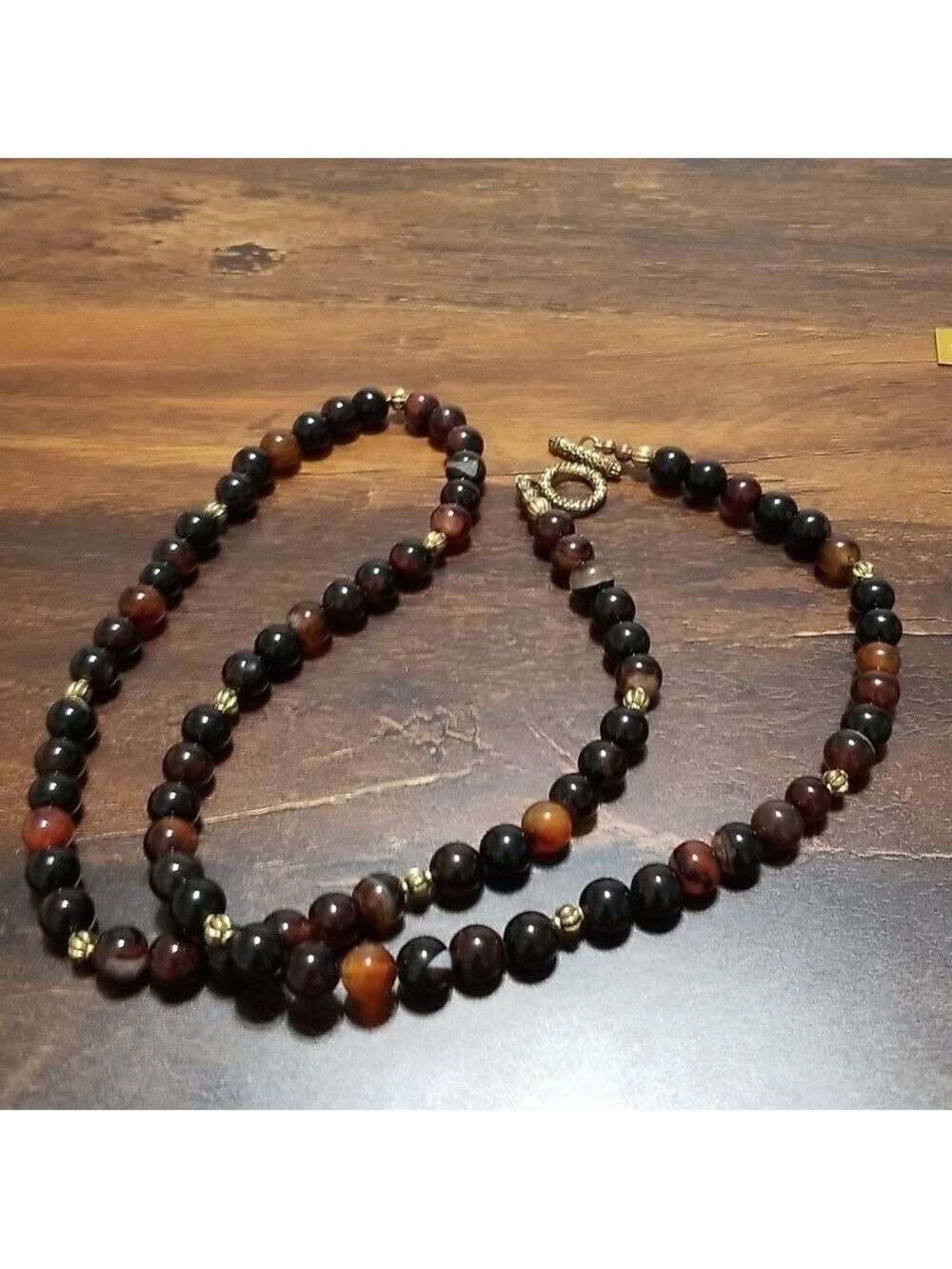 Estate find " Princess " 32" necklace chocolate and caramel 9mm glass beads .GUC